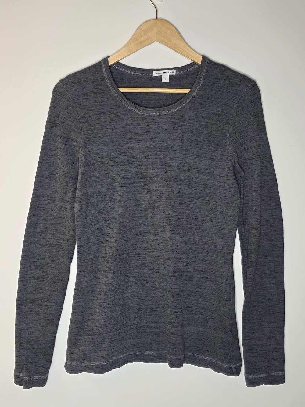 Standard James Perse Long Sleeve Heathered Crewneck Tee - Dark Gray Size 3/Large